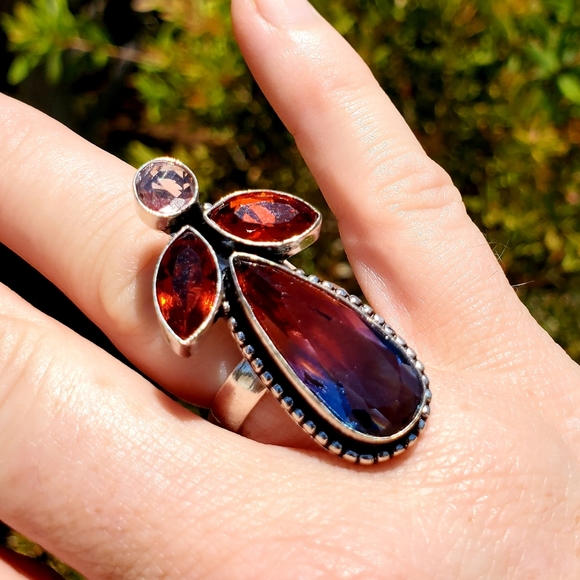 New Bi-Color Tourmaline, Garnet 925 Silver Ring. - Picture 13 of 16